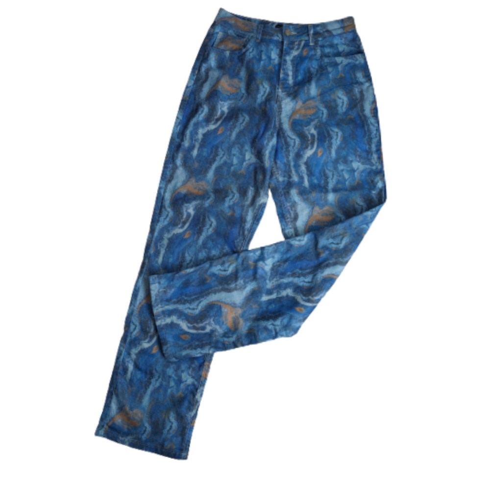 Boohoo Blue Marble Printed High Rise Jeans 8